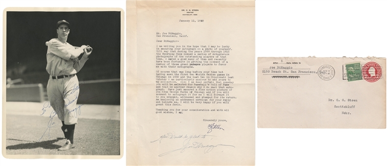 Joe DiMaggio Signed Burke Image - Photo Used For 1936 R312 Card Type 1 & Signed Letter (PSA/DNA)